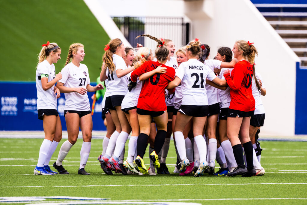 FM Marcus celebrates a 1-0 win in overtime against Byron Nelson in the regional semifinals Friday April 7, 2023 (Photo/Matthew Smith)